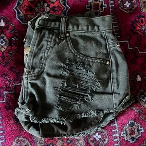 Black distressed high rise shorts